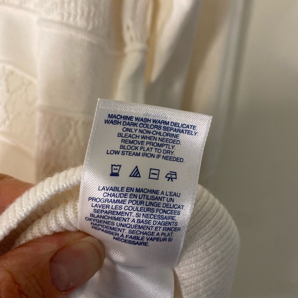 Women's Lands End Fancy White Supima Cotton 3/4 Length Blouse Sweater L Classic - Picture 12 of 15